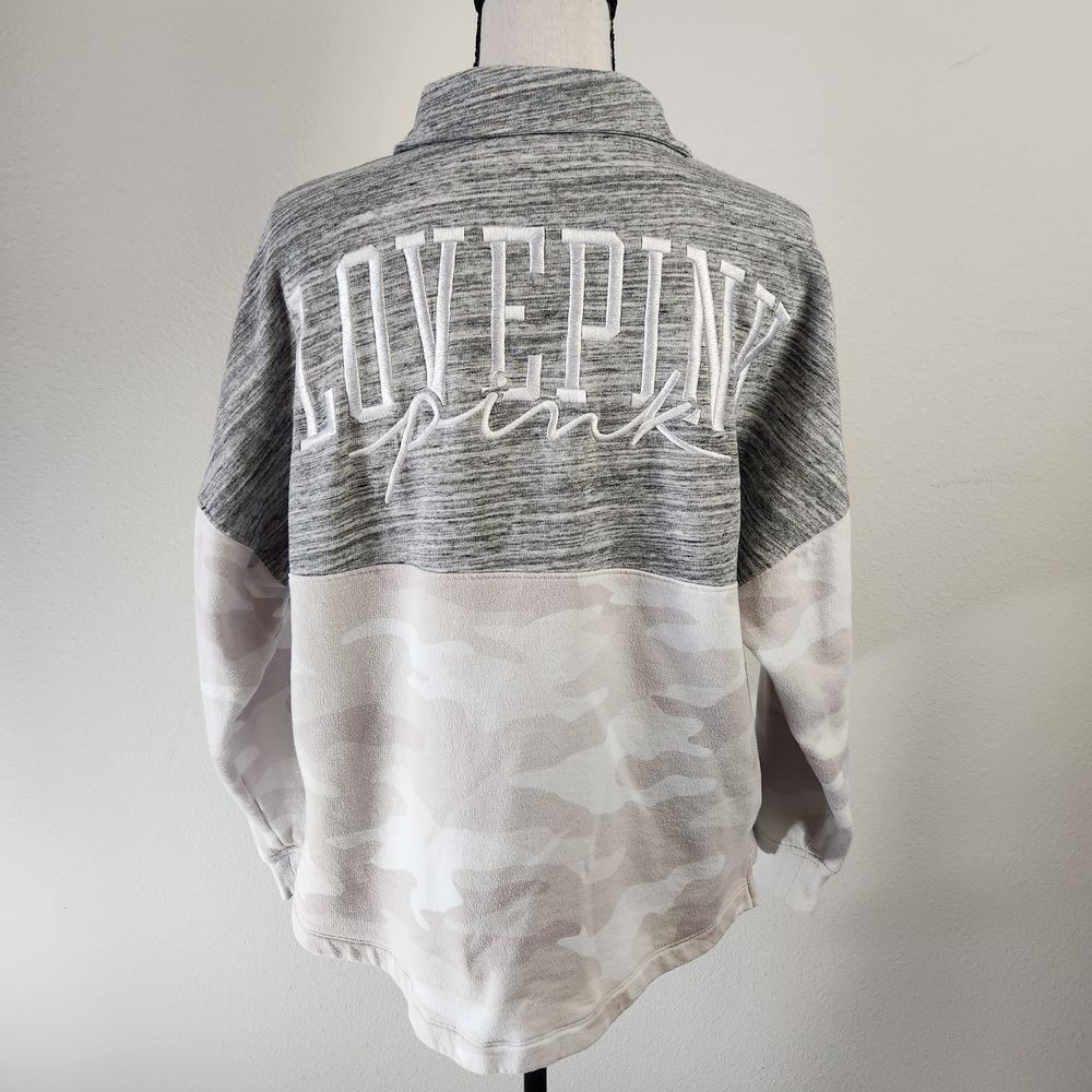 Victoria Secret‎ VS PINK Women Small Gray Camo Spirit Jersey Pullover Jacket